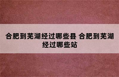 合肥到芜湖经过哪些县 合肥到芜湖经过哪些站